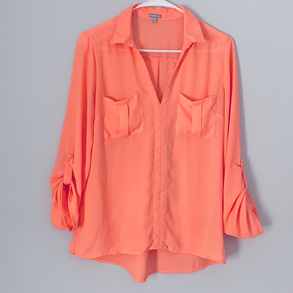 Charlotte Russe Seethrough Orange 3/4 Sleeve Blouse Size Medium